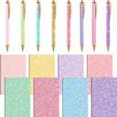 16 Pack Glitter Pens and Notepads Set 8 Mini Glitter Pocket Notebooks 8 Fancy Sparkly Ballpoint Pens Stationery Gifts for Women Teacher Journaling School Office Supplies (Pastel Color)