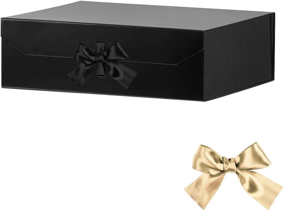 Extra Large Black Gift Box 19x16x6 Inches, Huge Gift Box with Ribbon Lid Magnetic Closure, Groomsman Proposal Box, Gift Boxes for Wedding Dress (Glossy Black) (19x16x6 Inch (Pack of 1))