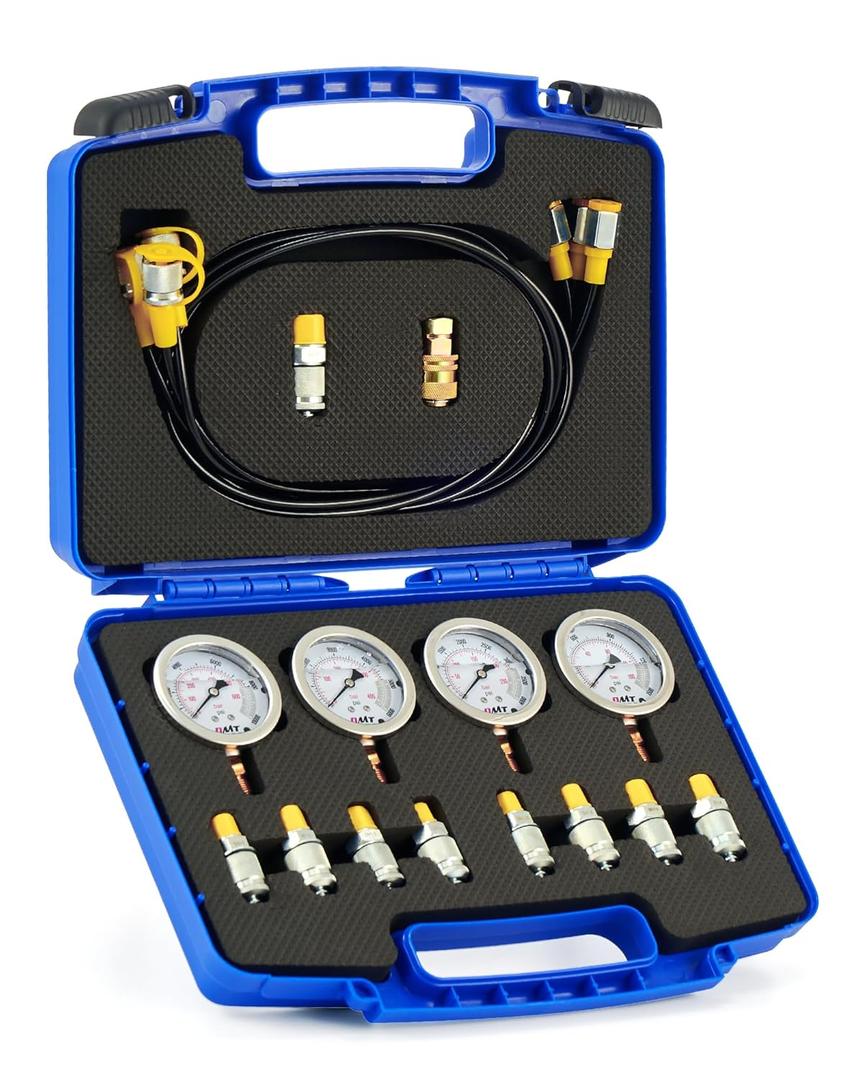 Orion Motor Tech Hydraulic Pressure Test Kit with 4 Gauges 1300 3500 5500 9000 psi, 9 Test Couplings, Quick Connector, & 3 Test Hoses, Hydraulic Gauge Kit for Excavator Construction Machinery