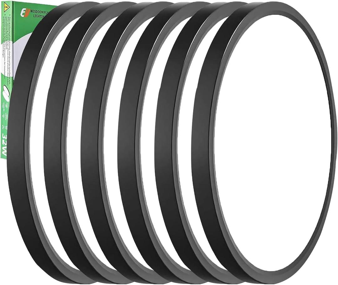 6PK 15.8 Inch LED Flush Mount Ceiling Light Black, 32W, 3480LM, 3000K/4000K/6000K CCT Selectable, Round Flat Panel Light Low Profile Ceiling Light Fitures for Hallway, Kitchen, Bedroom, Laundry Room, Black