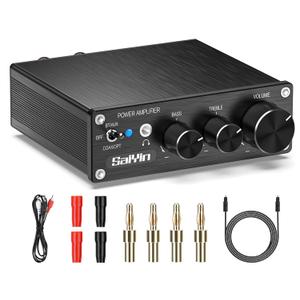 Saiyin Mini amplificador Bluetooth audio para el hogar para altavoces, 2  80 W 2.1 canales digital clase D amplificador integrado con 24 bits 192 kHz DAC y conector de salida de auriculares coaxial