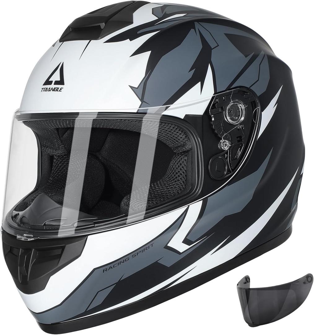 TRIANGLE Motorcycle Helmets Full Face Motorcycle Helmet for Men & Women with Tinted and Clear Visor Meet Dot Approved (Medium, Gray Black)