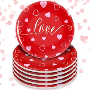 6 Pack 6 Inch Valentine's Day Love Ceramic Plates Pink Heart Tableware Plates Reusable Dinnerware Dessert Plates for Valentine's Day Celebration Wedding Party Supplies