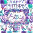 Mermaid Birthday Decorations Includes Banner, Backdrop, Foil & Latex Balloons, Paper Pompoms, Hanging Swirls, Cake & Cupcake Toppers, Honeycomb Centerpieces for Kids Girls Mermaid Party Decorations