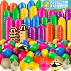 Adisher 100Pcs Easter Eggs, Plastic 2.4" Colorful Easet Eggs with 6Pcs Golden Eggs Bulk Empty Fillable for Easter Hunt Party Favor Basket Stuffers, Filling Treats, Classroom Prize Supplies for Kids