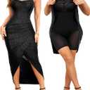 Slimers Women's Evening Party Shapewear Dresses Buit in Bra Layered Formal Spaghetti Strap Slips Dress (Large, Black)