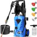 5000PSI Electric Pressure Washer - 2025 New Electric Power Washer with Upgraded 33ft Pressure Washer Hose Reel, Foam Cannon, 4 Nozzle Set, Power Washer for House/Patios/Car/Fence, Blue