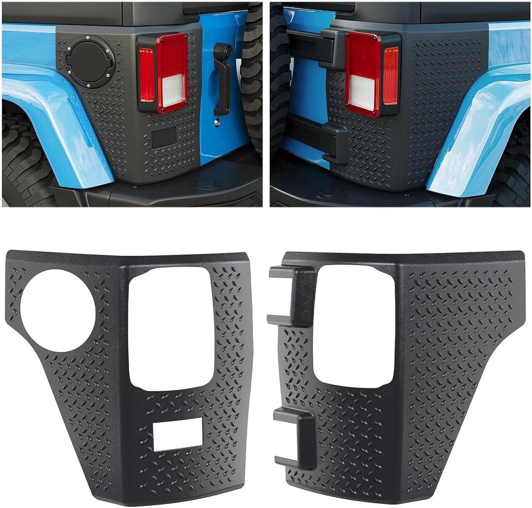 ECOTRIC Rear Corner Guards Body Armor Compatible with 2007-2018 Jeep Wrangler JK JKU Replacement for 11651.01 Tail Light Trim Covers Rear Quarter Panel Textured Black Exterior Accessories 2Pcs