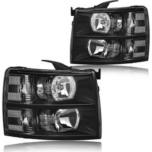 for 2007-2013 Chevy Silverado 1500 Headlights Assembly Compatible with 07-14 2500HD 3500 Clear Reflector Black Housing