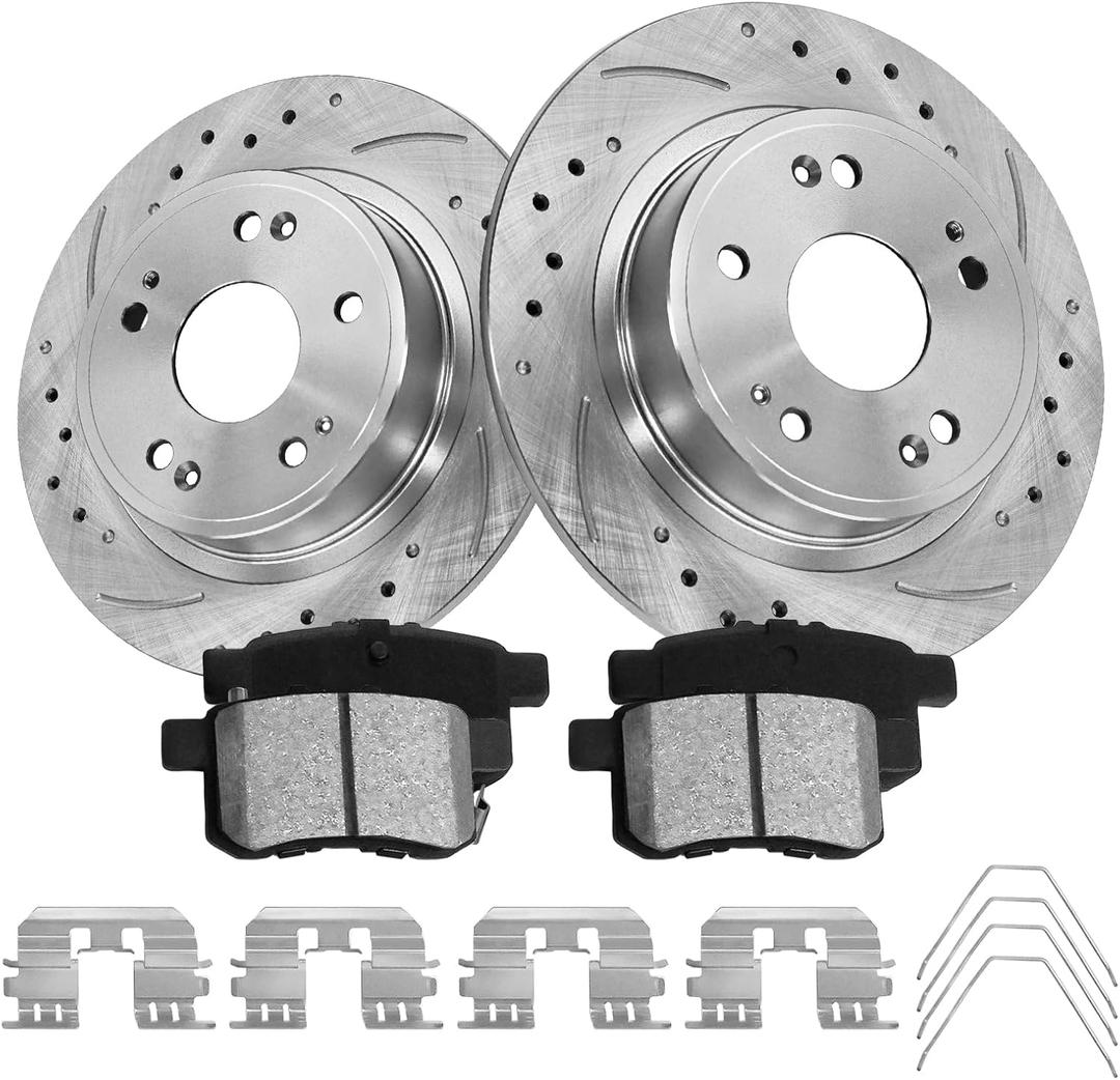 Anpulsero Brake Pads And Rotors Kit Rear Compatible with 2008-2017 Honda Accord, 2009-2014 Acura TSX, Automotive Replacement Brake Kits 31479 D1451-8447 Drilled And Slotted Rotors 281.7mm(11.1in)