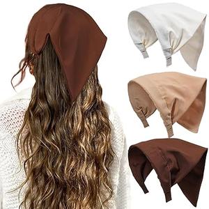 Floral Hair Scarf Headbands for Women Boho Bandanas for Women Triangle Kerchief Solid Color Hair Bands Vintage Head Scarf (Beige+Coffee+Brown)