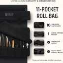 Asaya Waxed Canvas Chef Knife Roll Bag with 10 Slots and a Zipper Pocket - Professional Chef Knife Bag & Storage Case, with Shoulder Strap - Knives Not Included (Black)
