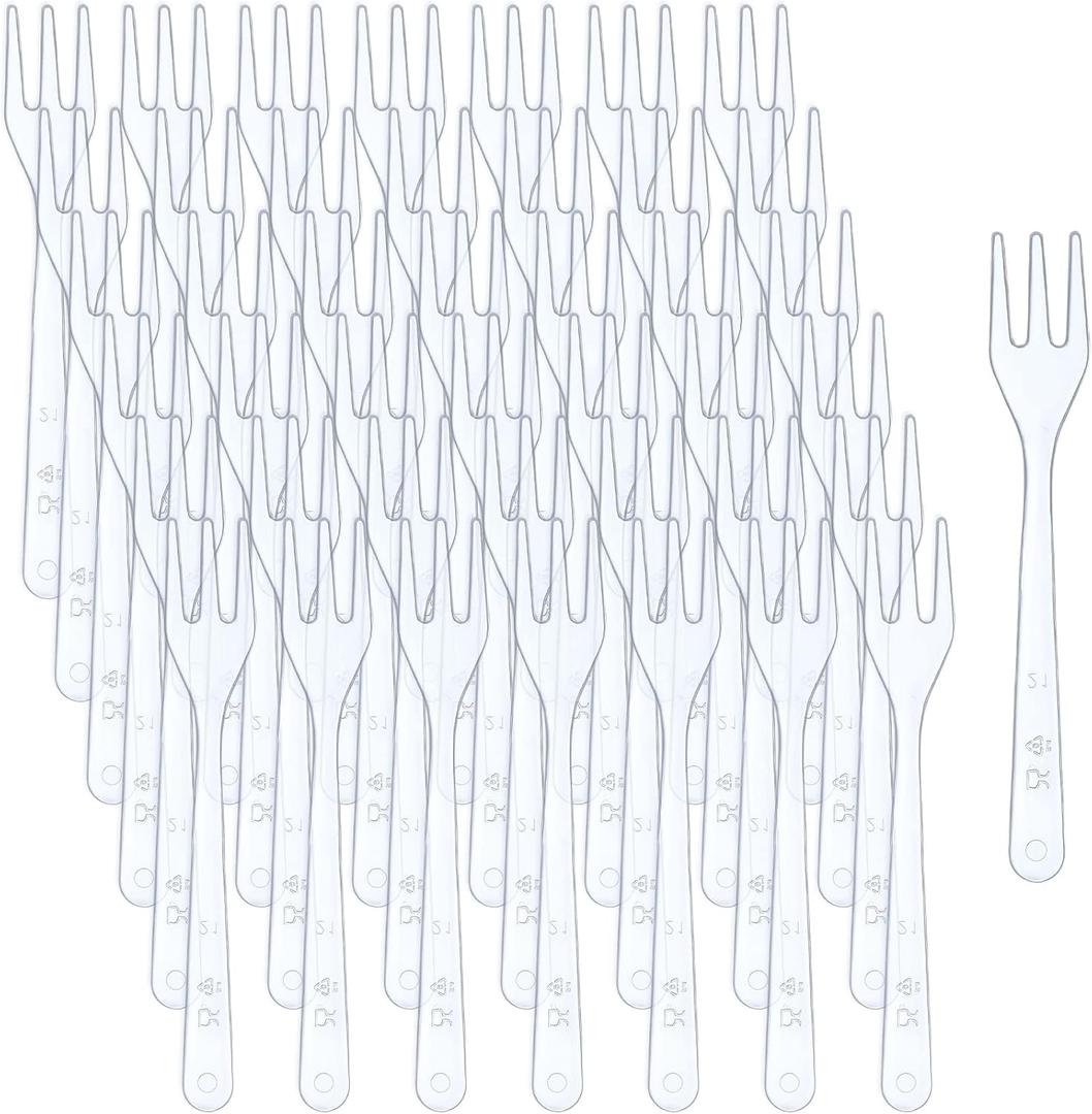 Skylety 500 Pcs Plastic Mini Forks 3.7 x 0.6 Inch Tiny Small Disposable Appetizer Cocktail Tasting Forks Utensils for Fruit Dessert Cakes Serving Supply(Clear)