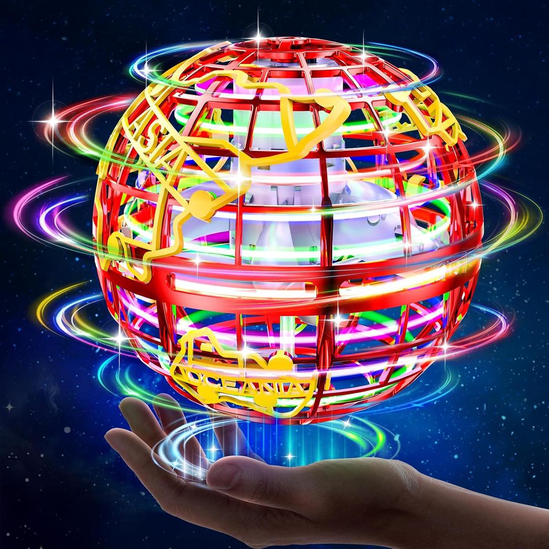 Flying orb Ball 2025 Hover Boomerang Ball 6 Lighting Effects Cool Toys Gift for 678910+ Year Kids Teen Adults Indoor Outdoor Flying Ball Toy (Red)
