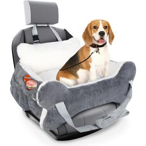 29.5"x19.7"x9.8" Dog Car Seat for Middle Dogs & Cats, Car Seat for Dogs with Plush Cushion, Non-Slip Bottom & Safety Leash, Cat & Dog Bed with Side Pocket for Sedan, SUV and Truck, Washable (Medium, Gray & White)
