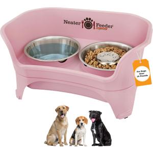 Neater Feeder - Express Model w/Slow Feed Bowl - Mess-Proof Dog Bowls (M/L, Pink) Made in USA Elevated, No Spill, Non-Tip, Non-Slip, Raised Stainless Steel Food/Water Pet Bowls Aid Digestion