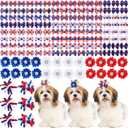 Kacctyen 150 Pcs 4th of July Patriotic Dog Bows with Rubber Bands, Red White Blue Flower Pet Hair Accessories, Independence Day Grooming Dog Bows for Small Medium Puppy Yorkie Cat Bunny