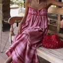 Women Boho Ethnic Maxi Dress Crochet Patchwork Slip Sleeveless Long Lace Flowy Swing Dress Beach Sundresses (Pink, S)