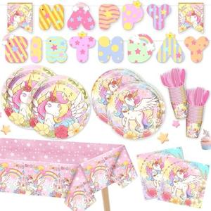 Daidle Unicorn Birthday Party Supplies Kit for 24 Guests, with Banner & Tableware, Plates, Cups, Napkins, and Cutlery Sets, Unicorn Birthday Decorations