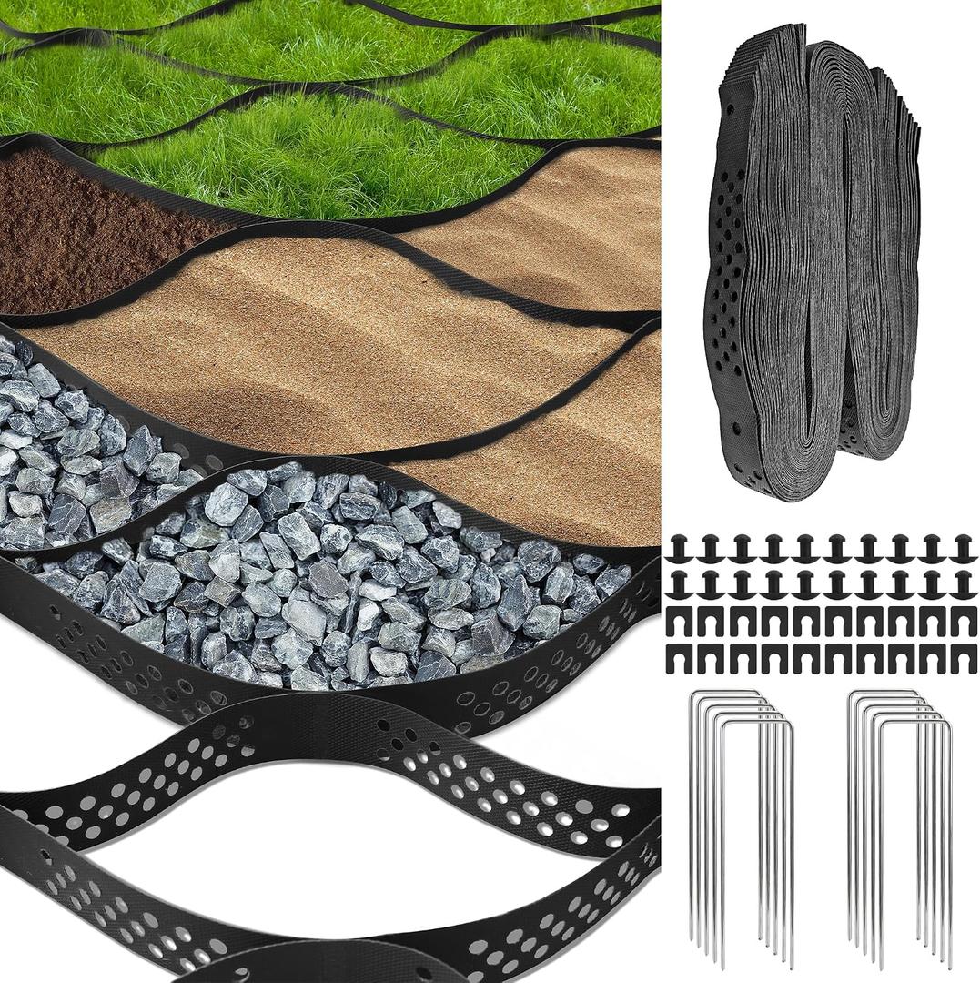 Gravel Grid 4x33 FT-2" Depth HDPE Geo Grid 1885 lbs Per Sq Ft Load with U-Shaped Stakes & Connectors for Driveway, Patio, Shed Base, Parking Lot, Grass Stabilization, Black