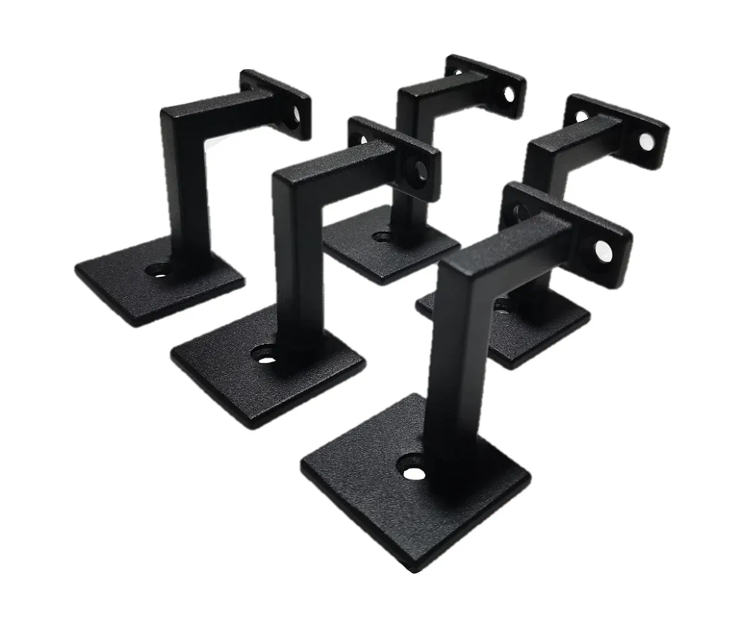 Square Handrail Brackets for Staircase Railing - Textured Black (Pack of 5)