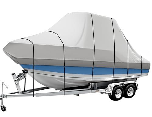 iCOVER T-Top Boat Cover, 600D Heavy Duty Marine Grade Waterproof Tear Resistant, Hard Top/T Top Boat Cover for Center Console Boat with T TOP Roof, Fits 22'-24' Long Beam Width up to 106", Grey