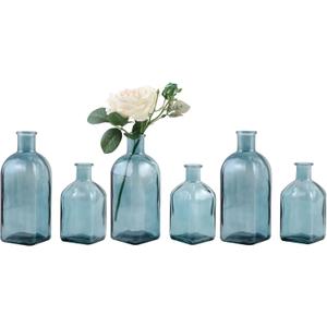GMWD Glass Flower Vase Set of 6 Green Clear Bud Vases, 14.5 Oz 8 Oz Apothecary Bottle Vases Decorative for Centerpieces Home Decoration Wedding Reception Table Decor