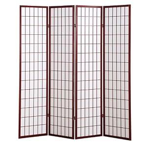 Roundhill Furniture Oriental Shoji 4 Panel Screen Room Divider, Cherry