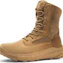 NORTIV 8 Men's Breathable Tactical Military Work Boots Side Zipper Leather Lightweight Hiking Motorcycle Combat Boots 8 Inches Peakforce (11, Coyote)