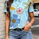 Flamingals Womens Tops Short Sleeve Shirts Round Neck Cute Graphic Tees Dressy Casual Blouses Summer Fashion (Blue, M)
