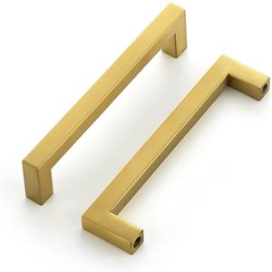 Ravinte 5 Pack 5 Inch Kitchen Square Cabinet Handles Brushed Brass Drawer Pulls for Cupboard Hardware