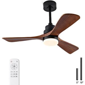42 Inch Wood Ceiling Fans with Lights and Remote,Outdoor Ceiling Fan for Patios with Dimmable Led Light,Walnut 3 Blades,Memory Modern Fan for Living Room,Office,Indoor