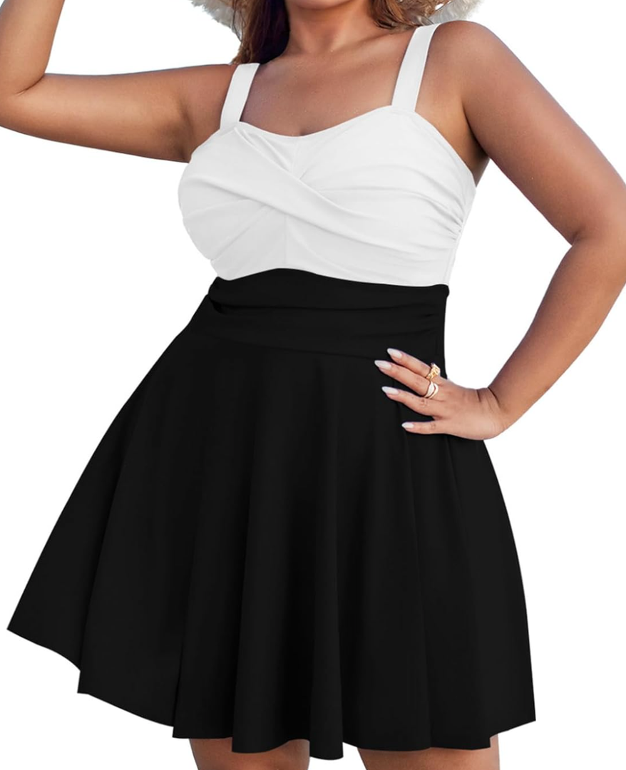 Sovoyontee Women Plus Size Tankini Swimsuit Two Piece Flowy Swimdress Bathing Suits with Shorts, Size XXL