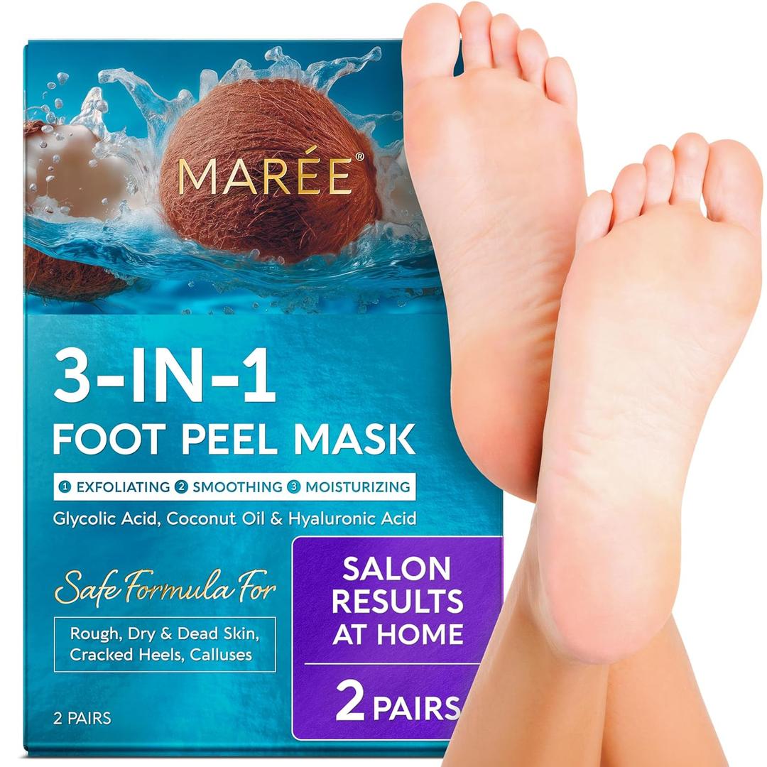 MAREE Foot Peeling Mask  3-in-1 Foot Mask for Dry Cracked Feet, Callus Remover  Dead Skin Exfoliating Foot Peel Mask with Glycolic Acid  Moisturizing Socks for Men  Spa Self Care Gifts for Women
