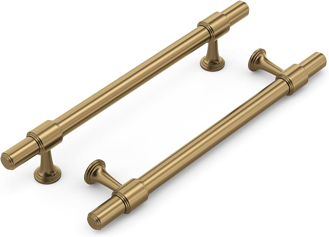 Haliwu 10 Pack Champagne Bronze Cabinet Pulls, 5 Inch Hole Center Drawer Pulls, Champagne Handles, Zinc & Aluminum Alloy Brushed Finish, Hardware for Bathroom and Kitchen