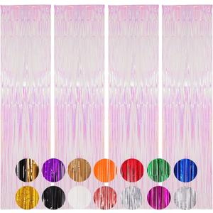 Voircoloria 4 Pack Iridescent Transparent Foil Fringe Backdrop Curtains, Tinsel Streamers Birthday Party Decorations, Fringe Backdrop for Graduation, Baby Shower, Gender Reveal, Disco Party