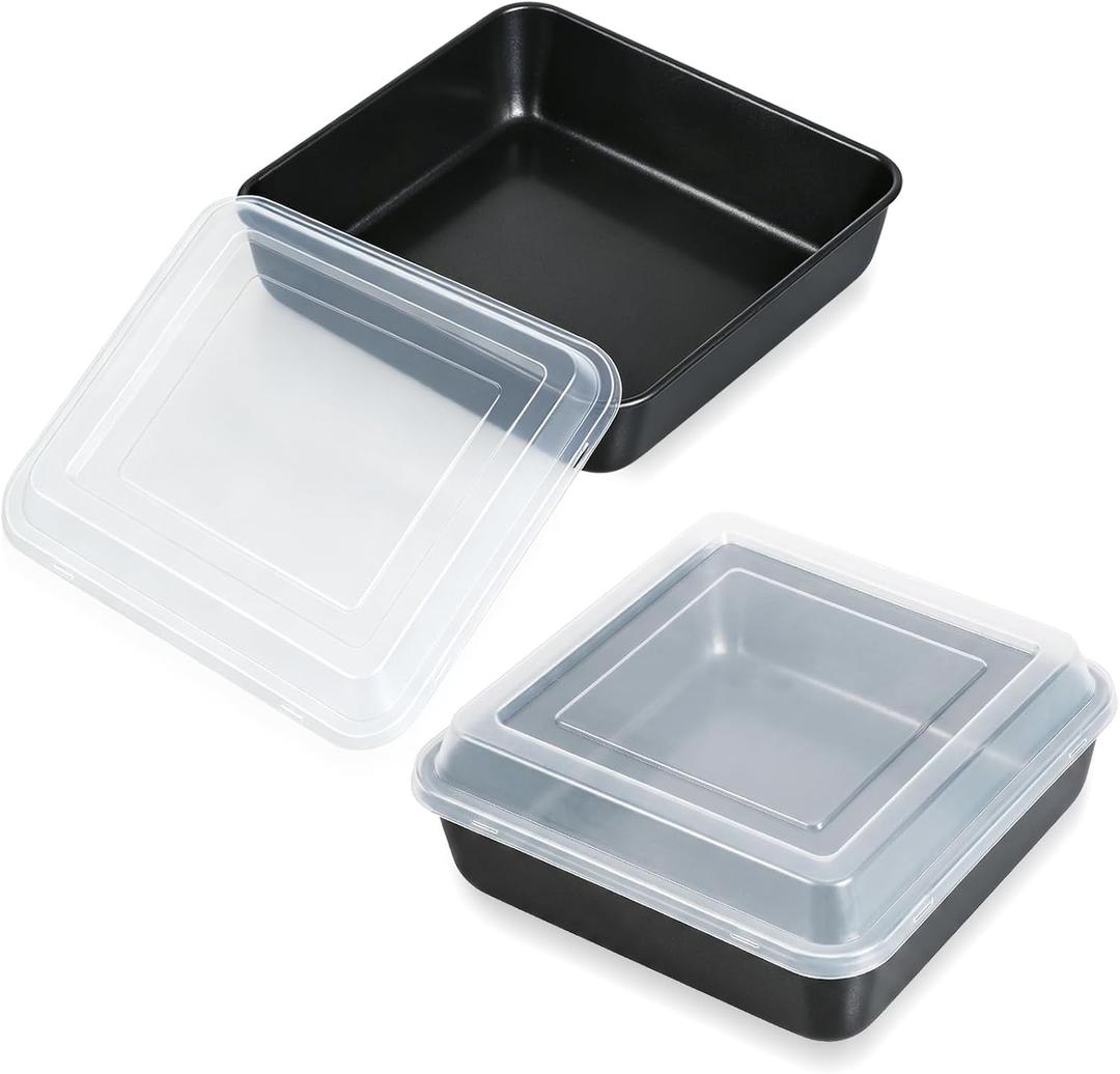 8" x 8" Baking Pan with lid, Stainless Steel Square Cake Pan 2 Pack