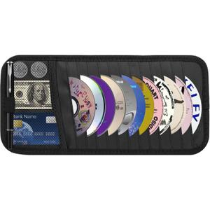 CD Visor Holder for Car, Large Capacity CD & DVD Visor Case, Vehicle Visor Storage Organizer with 12 Disc Sleeves, 1 Mesh Pocket 1 Pen Holder and & Elastic Band (Black)
