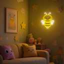 Bee Neon Sign Wall Art, Honey Bee Decor for Bedroom Living Room Office Patio Garden Stores, USB-Powered Energy-Saving Light with Hanging Kit, Gifts for Kids,Women,Beekeeper