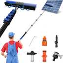 26Ft Reach Solar Panel Cleaning Brush Kit with 5-20ft Telescoping Pole - Telescopic Extension Pole with Dual Action Flip-Lock & Screw Fixing Design, Ideal for Snow Removal, Windows, Boats, RVs, Decks