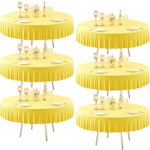 6 Pack Yellow Round Spandex Tablecloth for 72 inch Table, Wrinkle Free Stretchy 120inch Fitted 6FT Round Table Cloths Cover with Skirt for Wedding Birthday Party Dining Banquet Events