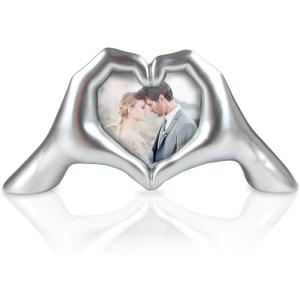 Unique Heart Hands Sculpture with Picture Frame - Romantic Wedding,Anniversary and Engagement Gift Idea for Couples, Women,Wife (Silver)