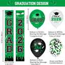 Graduation Decorations Class of 2026 - Green Graduation Party Supplies Include Grad Backdrop, Banner, Hanging Swirls, Porch Sign, Balloons, Foil Number 2026 for Congrats Grad Party Decorations