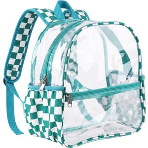 Fomaris Clear Backpack Stadium Approved 12x6x12 Clear Bag with Reinforced Straps for Stadium Events, Sports, Concerts, Festivals - Small Transparent Backpack for Women & Men - Checkered Green