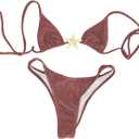 SOLY HUX Women's Sexy Halter Triangle Bikini Set Tie String Swimsuit High Cut Thong Two Piece Bathing Suit (Pure Red), XS