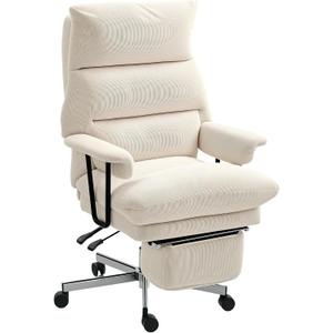 HOMCOM Large Overstuffed Office Chair with Lumbar Support, High Back Reclining Executive Corduroy Computer Desk Chair with Footrest, Swivel Wheels, Cream White HOMCOM Large Overstuffed Office Chair with Lumbar Support, High Back Reclining Executive Corduroy Computer Desk Chair with Footrest, Swivel Wheels, Cream White