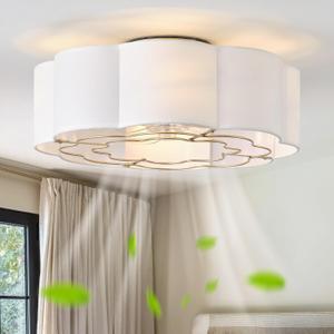 20" Low Profile Ceiling Fan with Light, Caged Flush Mount Ceiling Fan with Light Remote Control, Boho Bladeless with 6 Speeds for Bedroom, Nursery, Living Room.