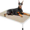 Veehoo Chew Proof Elevated Dog Bed - Cooling Raised Pet Cot - Silver Aluminum Frame and Durable Textilene Mesh Fabric, Unique Designed No-Slip Feet for Indoor or Outdoor Use, Beige Coffee, X Large (49.0"L x 33.0"W x 9.0"Th)