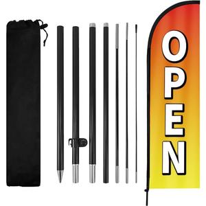 Open Feather Flag, 8.2ft Open flag for Business with Aluminum Pole and Ground Stake, Commercial Open Sign for Outside Business Swooper Flag Advertisng Feather Banner