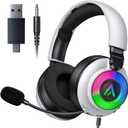 Wireless Gaming Headset for Ps5 Ps4 - 2.4GHz, Bluetooth, Wired, 7.1 Surround Sound, Noise Cancelling Mic, RGB Lights, 40H+ Battery, Lossless Audio, Comfy Over Ear Headphones for PC, Switch, Xbox, Mac (White)